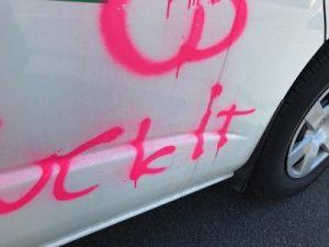 Graffiti on a white van